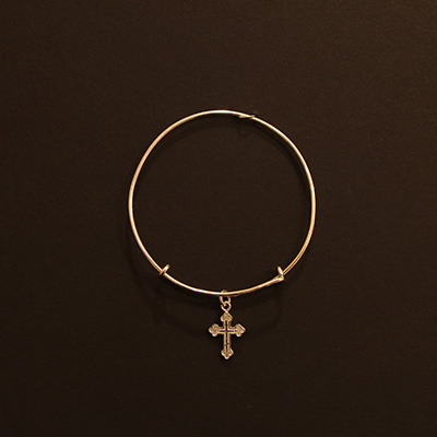Bangle Bracelet, Pure Silver, with Small Orthodox Cross, Showing Front of the Cross