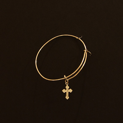 Bangle Bracelet, Pure Silver, with Small Orthodox Cross, Showing Adjustable Detail of the Bracelet